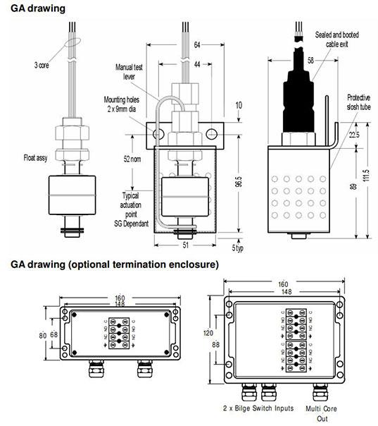 PSM Marine BLS 9200 Bilge Level Switch Drawing from Procon Instrument Technology